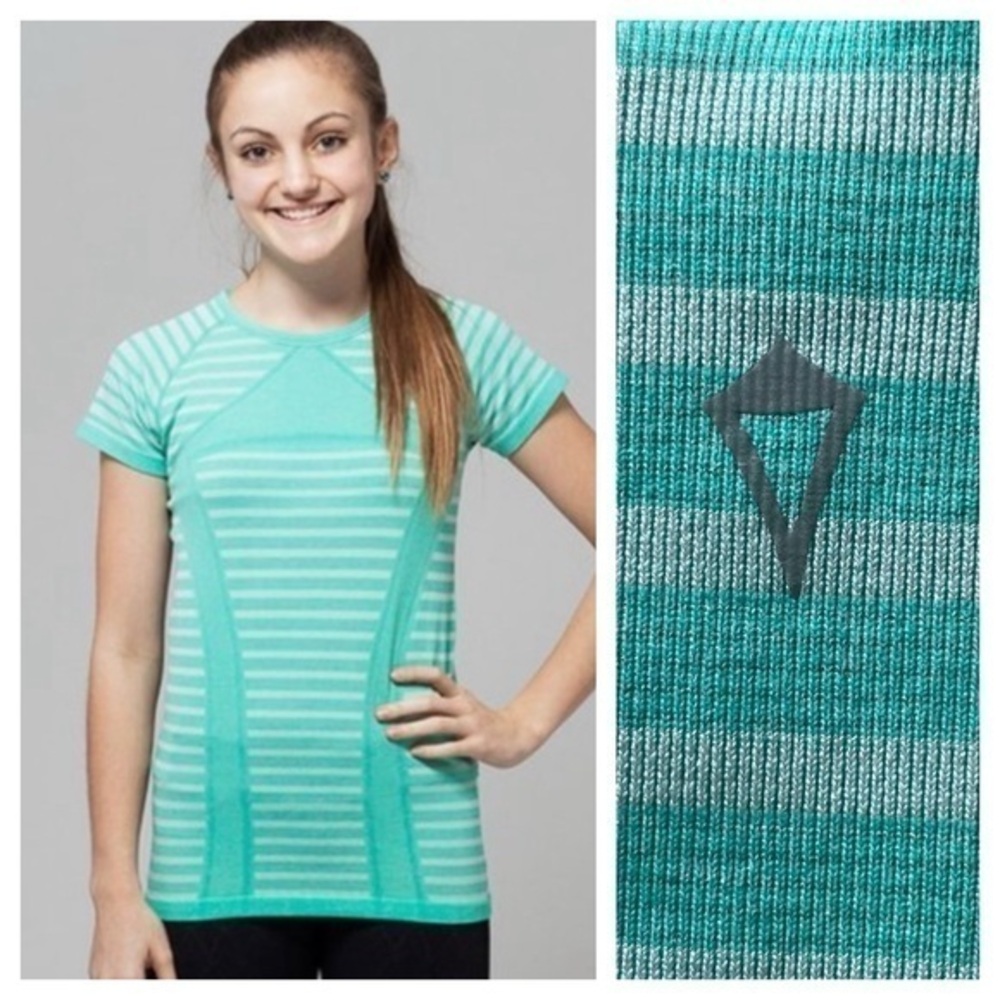 Lululemon Ivivva Turquoise Blue Fly Tech Striped Shirt Medium